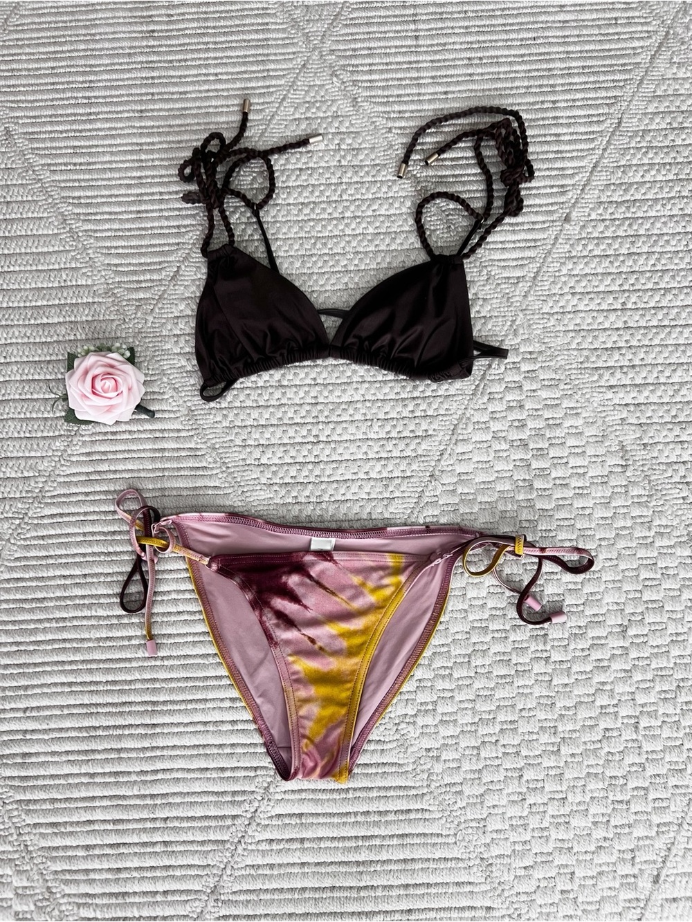 Zimmermann Black Bikini Triangle Top with Pink & Yellow Tie-Dye Bikini Bottom 2